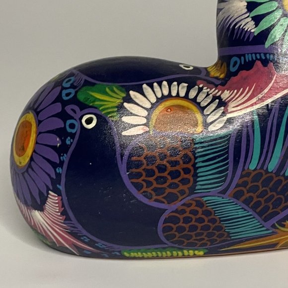 Cat Kitten Mexican Folk Art Pottery Blue W Bird Figurine Tonala Talavera Style - Picture 8 of 10